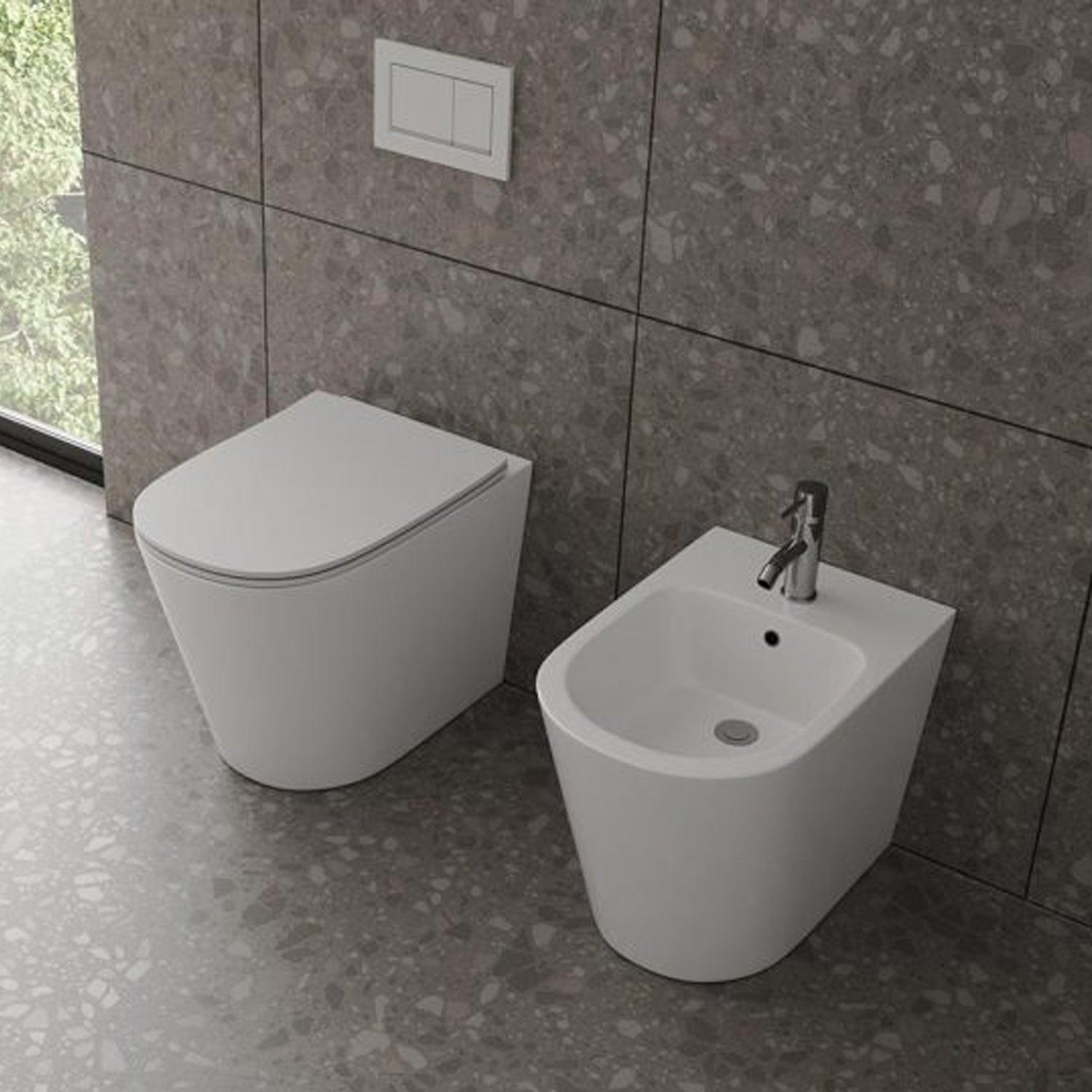 Sanitari filomuro senza brida con copriwater soft close BathCore serie Cuore - L 37 x P 52 x H 41 cm