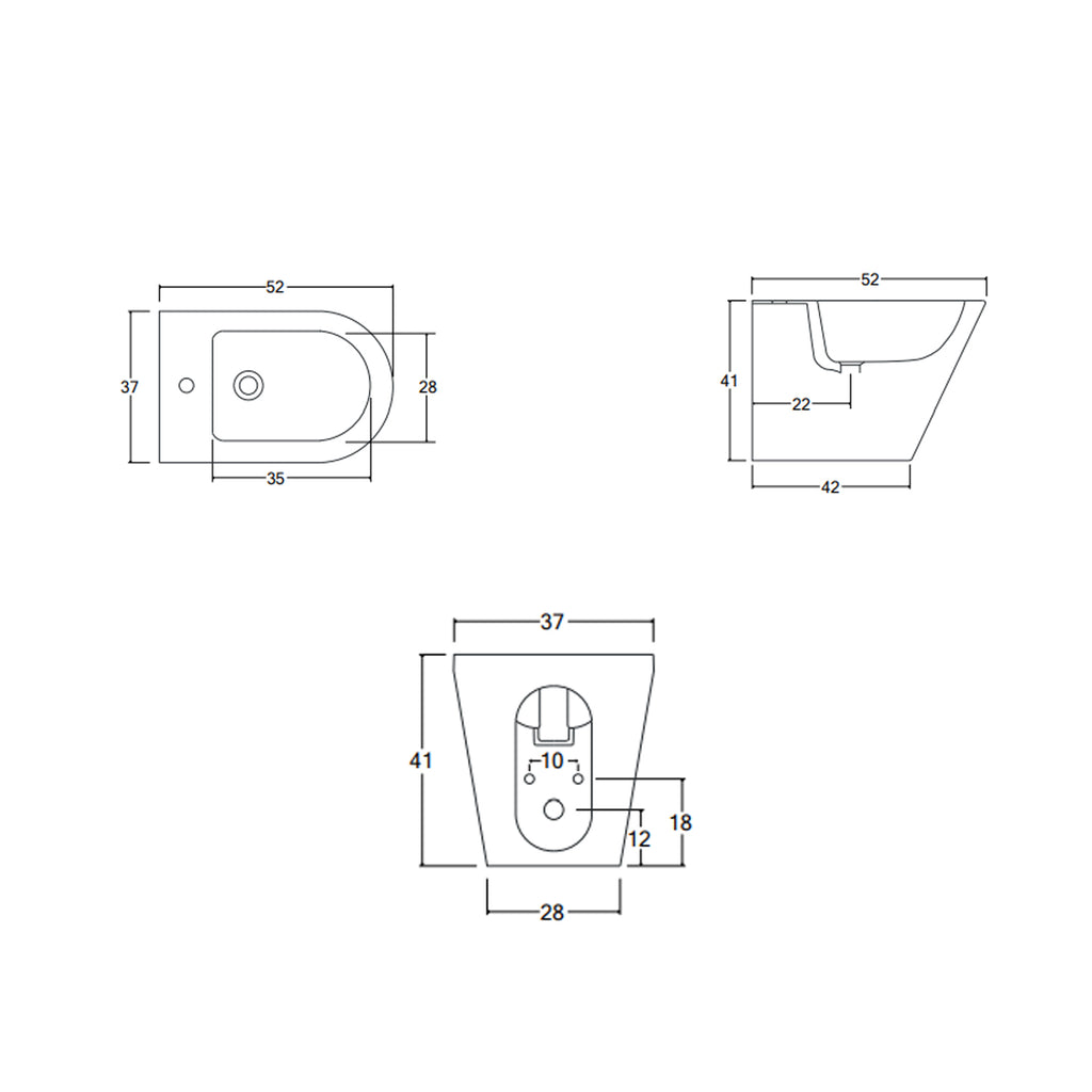 Sanitari filomuro senza brida con copriwater soft close BathCore serie Cuore - L 37 x P 52 x H 41 cm