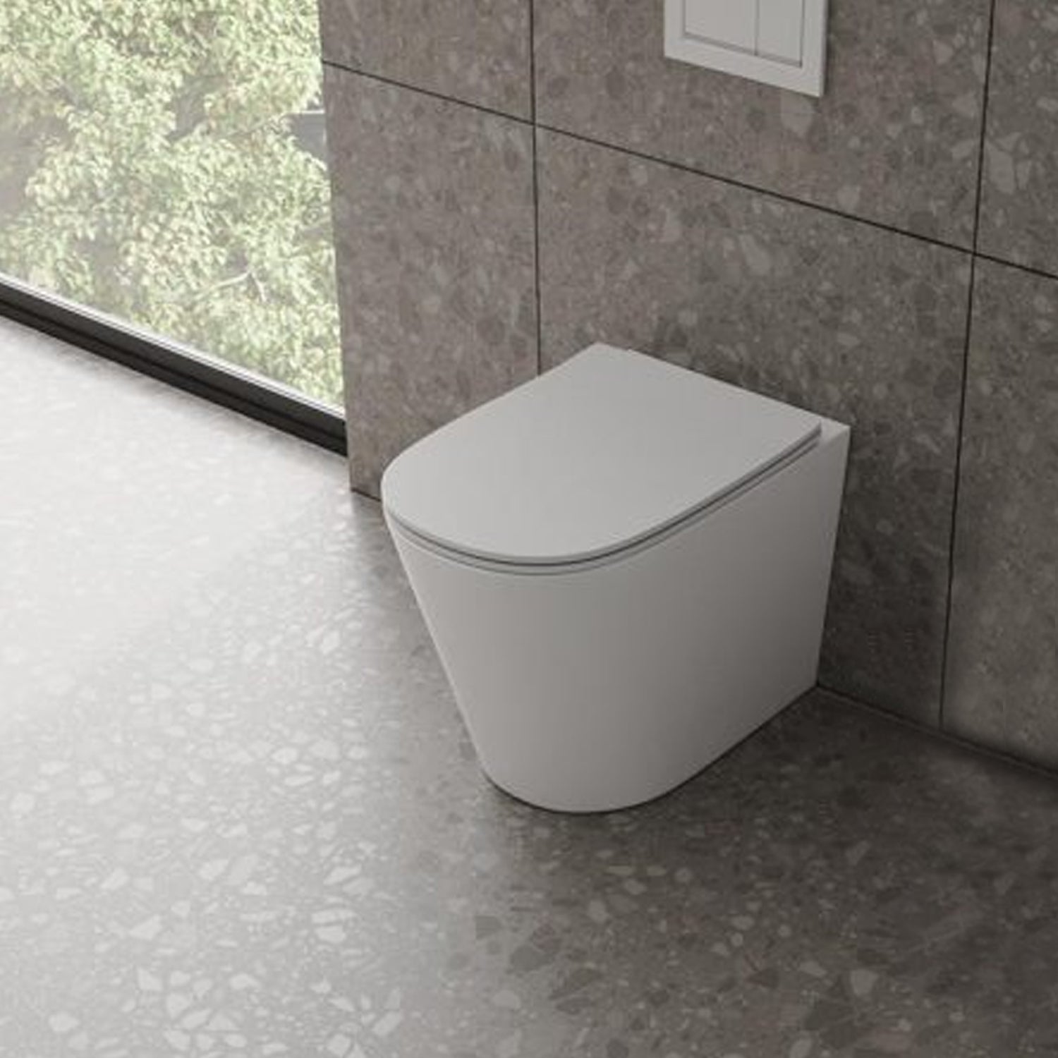 Sanitari filomuro senza brida con copriwater soft close BathCore serie Cuore - L 37 x P 52 x H 41 cm