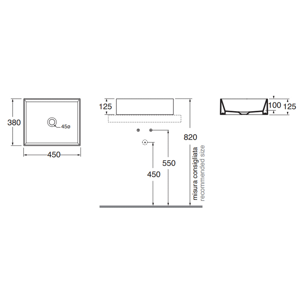 Lavabo da appoggio 45x38 cm Ceramica Azzurra Elegance Squared Bianco Lucido