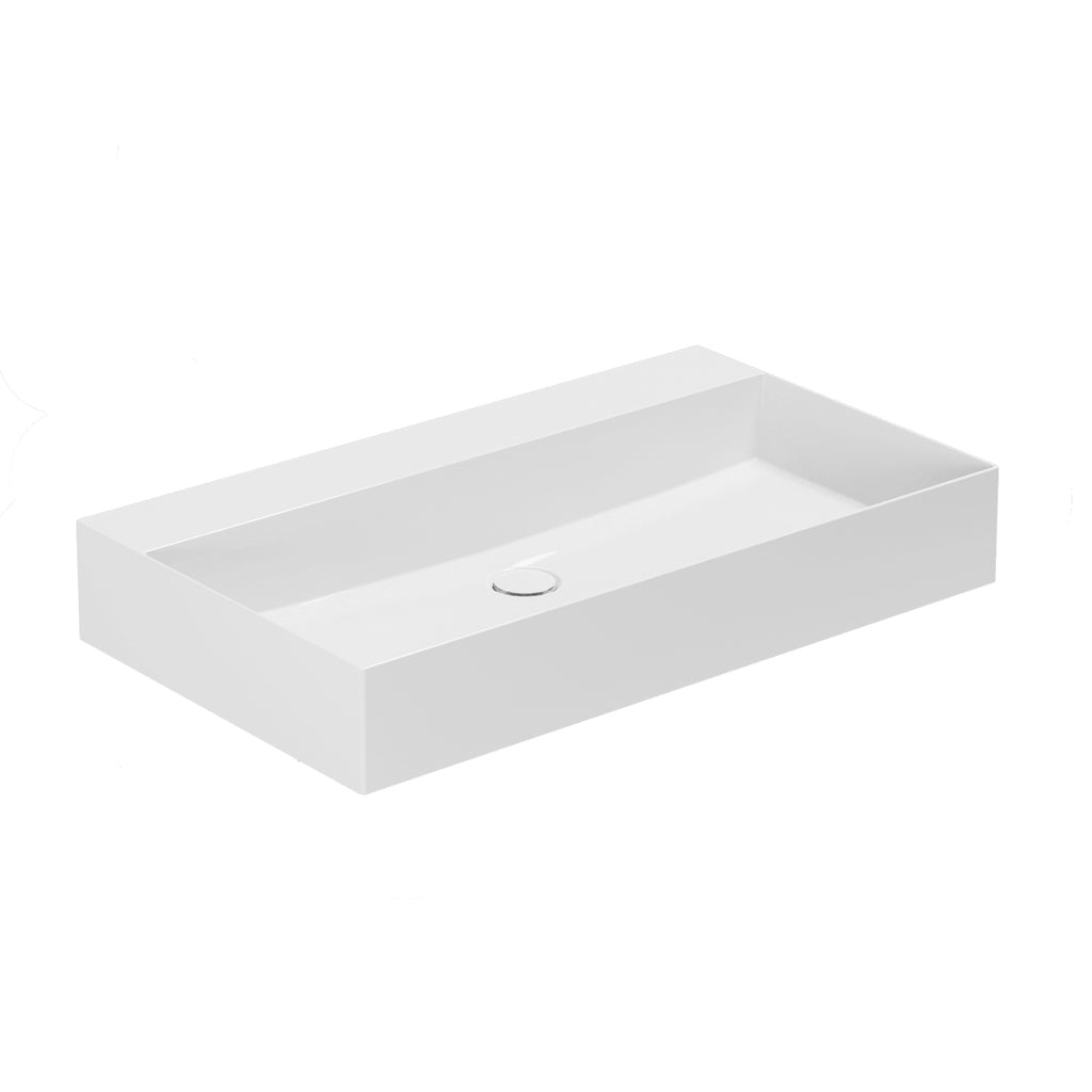 Lavabo da appoggio/sospeso squadrato Ceramica Azzurra Elegance 81x45 cm senza foro rubinetteria - Bianco lucido