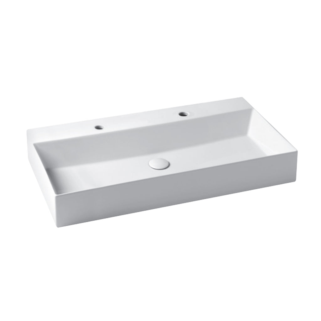 Lavabo da appoggio/sospeso squadrato Ceramica Azzurra Elegance 102x45 cm con doppio foro rubinetteria