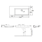 Lavabo da appoggio/sospeso squadrato di Ceramica Azzurra serie Elegance 102x46 cm con piano a sinistra