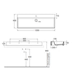 Lavabo da appoggio/sospeso squadrato Ceramica Azzurra Elegance 122x45 cm con foro rubinetteria
