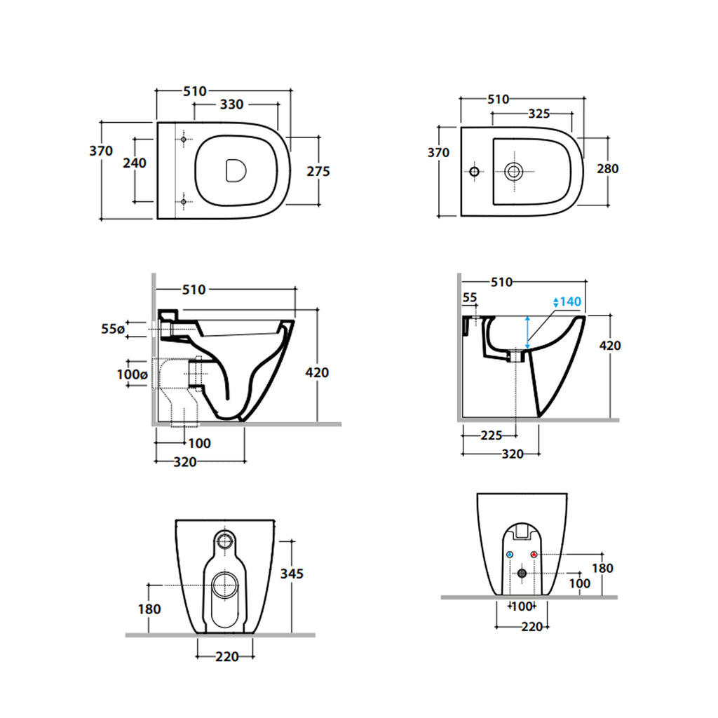 Coppia sanitari a terra filo parete Stockholm Ceramica Globo 51x37 h42 cm - Bianco lucido