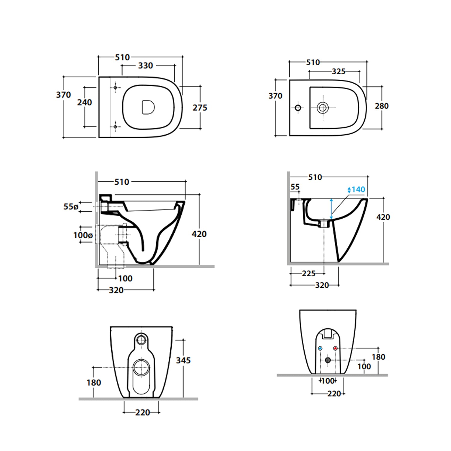 Coppia sanitari a terra filo parete Stockholm Ceramica Globo 51x37 h42 cm - Bianco lucido