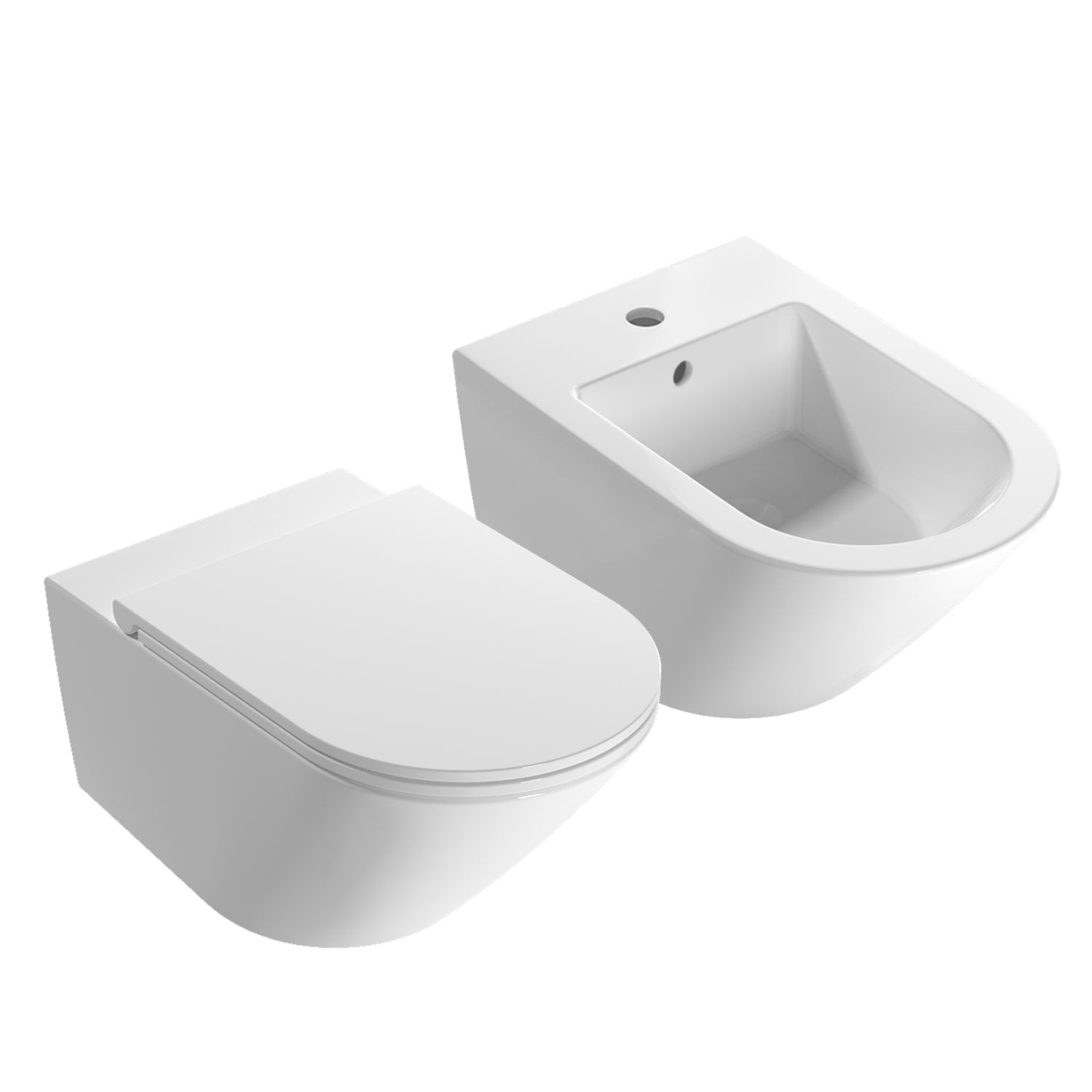 Sanitari Sospesi Senza Brida Ceramica Globo Forty3 57 WC + BIDET + SEDILE SOFT CLOSE