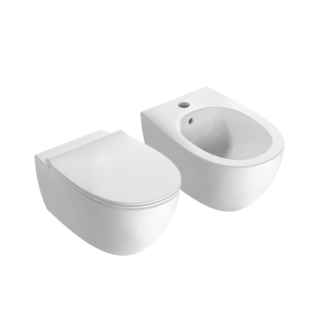 Sanitari Sospesi senza brida Ceramica Globo 4ALL  WC + BIDET + SEDILE SOFT CLOSE
