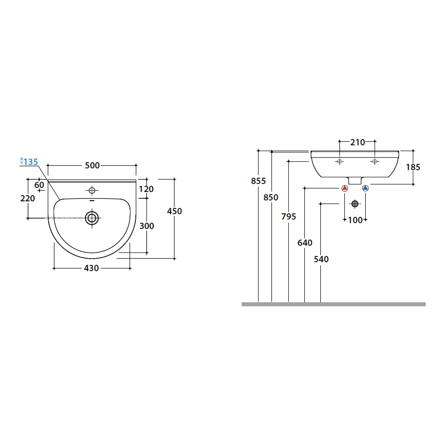Lavabo Lavandino Sospeso modello Grace 50 Ceramica Globo (GR050.BI)