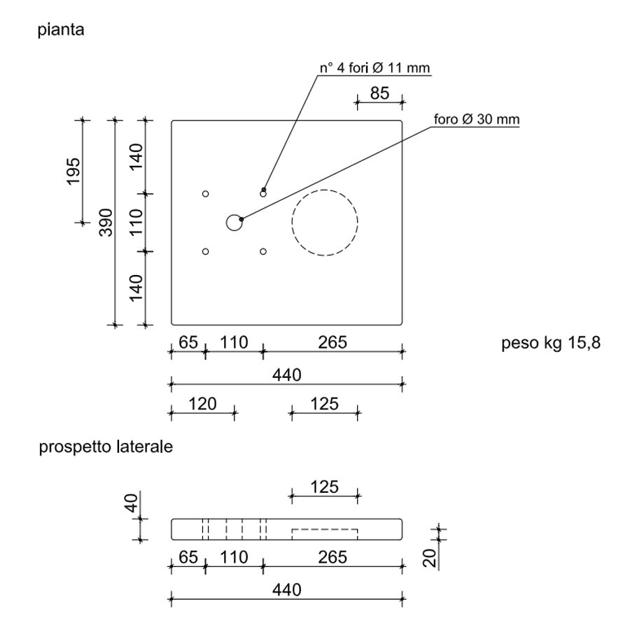 Base in pietra ricostruita per punti acqua modello quadrato serie Tavolozza. Rifinitura travertino rosa