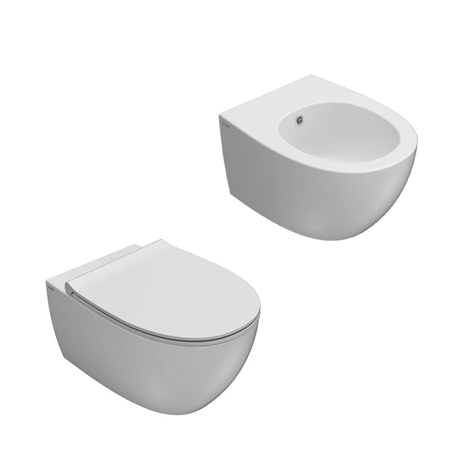 Sanitari sospesi Globo wc+sedile+bidet modello 4all cm 48x37 completi di fissaggi. Ceramica bianca
