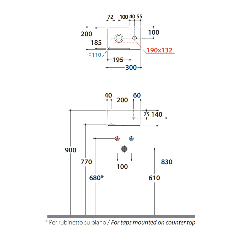 Lavabo cm 30x20x14h. Installazione da appoggio o sospesa. Completo di fissaggi.  In ceramica biancaÂ 