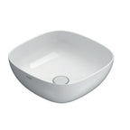 Lavabo quadrato con angoli tondi cm 42x42x16h. Installazione da appoggio. In ceramica biancaÂ 