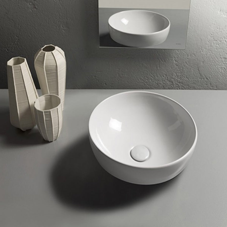 Lavabo tondo diametro 30 cm altezza cm 16. Installazione da appoggio. In ceramica biancaÂ 