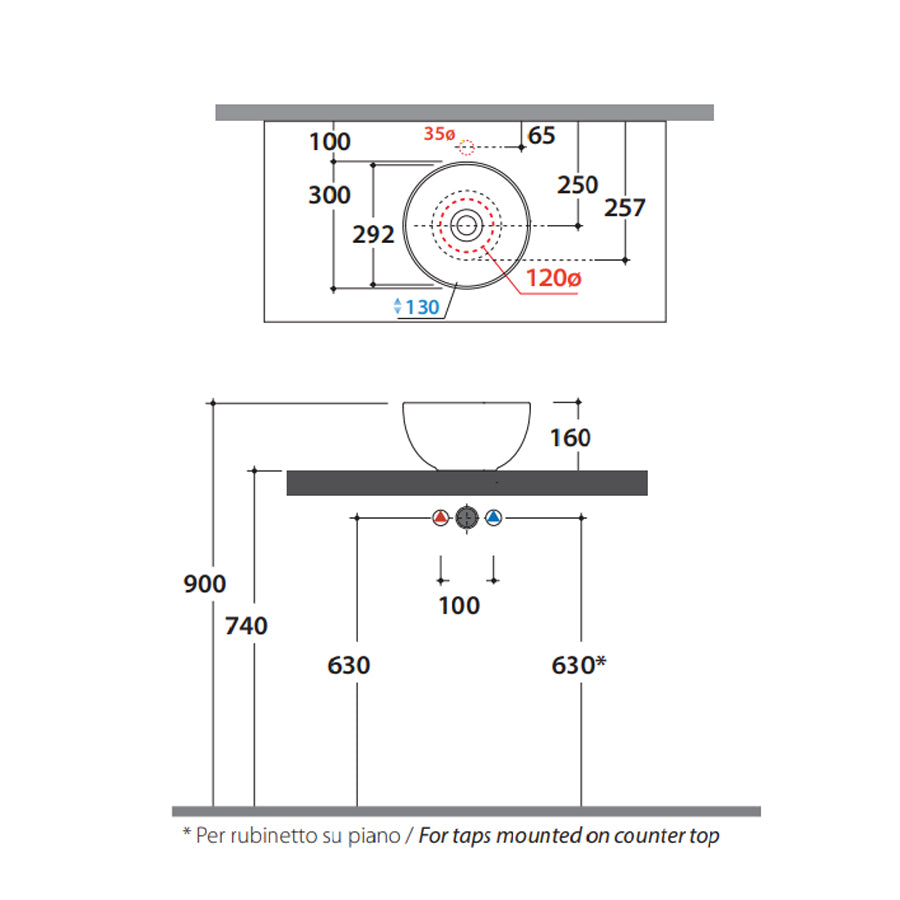 Lavabo tondo diametro 30 cm altezza cm 16. Installazione da appoggio. In ceramica biancaÂ 