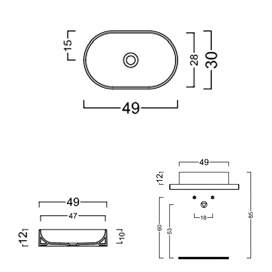 Lavabo da appoggio tondo Domus Falerii 30x49 cm design moderno color Pirate Black