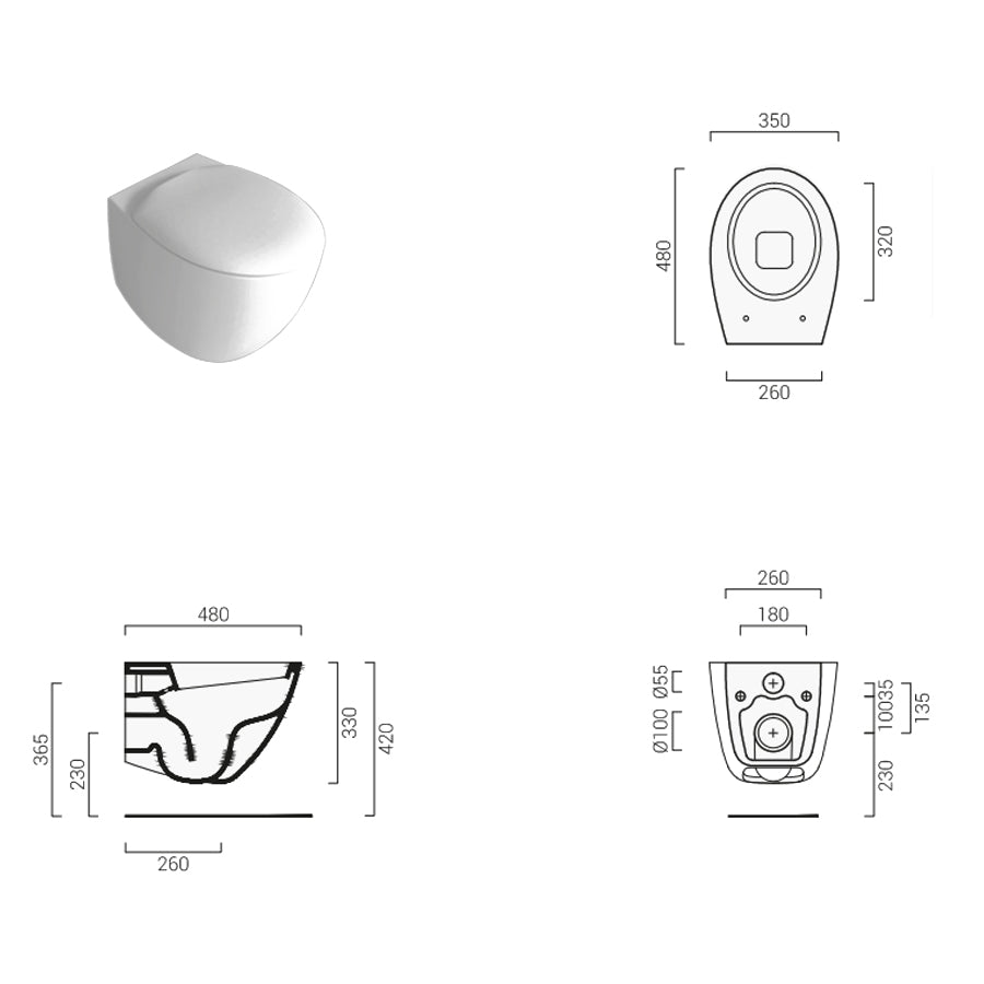 Sanitari sospesi moderni Domus Falerii Mascalzone profonditÃ  cm 35x48 BIANCO OPACO