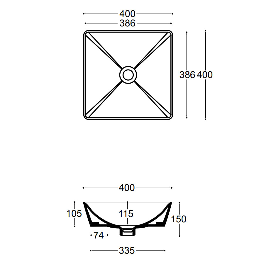 Lavabo d'appoggio in ceramica bianca. Althea modello Neo. Misure cm 40x40