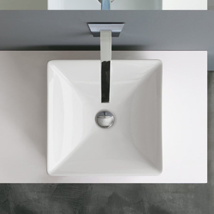 Lavabo d'appoggio in ceramica bianca. Althea modello Neo. Misure cm 40x40