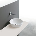 Lavabo tondo per installazione d'appoggio in ceramica bianca. Althea modello Tecno. Misure cm 40x40