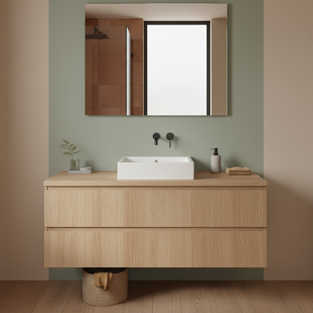 Lavandino in ceramica bianca squadrato. Marca Althea modello Jazz cm 50x50 con forto troppopieno e rubinetto