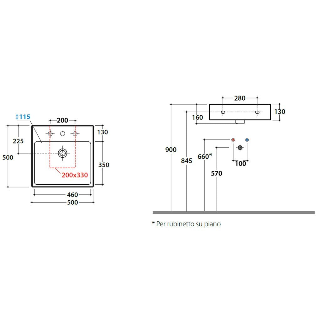 Lavabo installazione Sospesa o da Appoggio 50x50 cm - Globo Classic