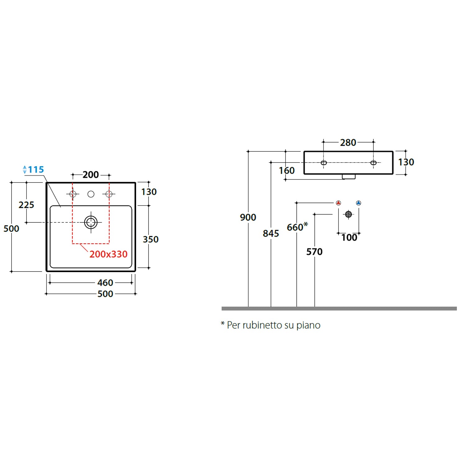 Lavabo installazione Sospesa o da Appoggio 50x50 cm - Globo Classic