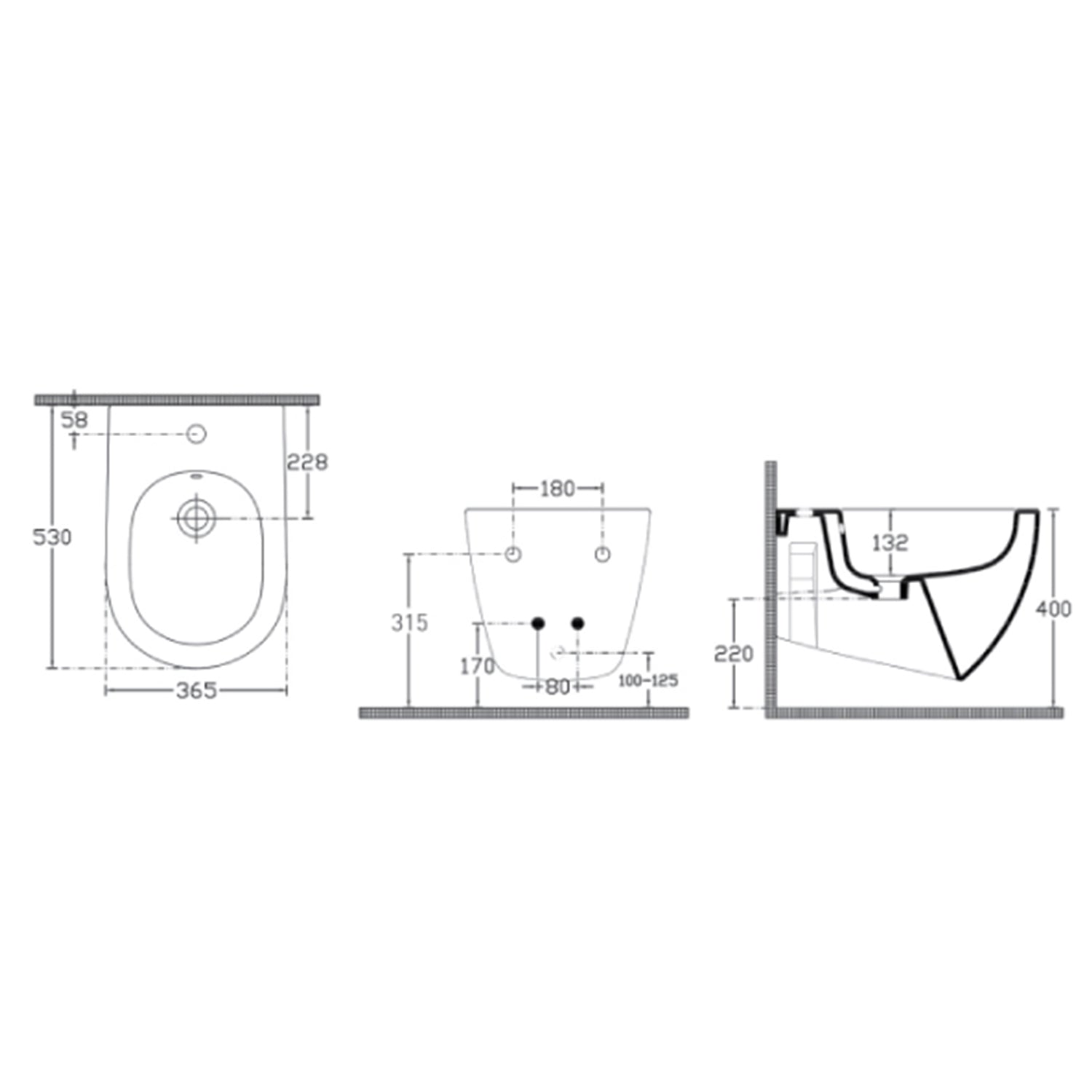 Bidet sospeso BathCore Rimless serie Infinity 53x36