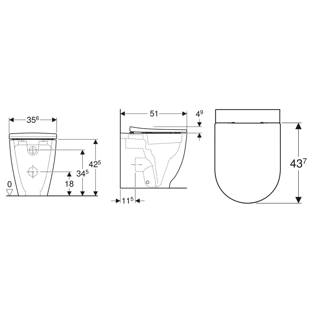 Vaso filomuro con scarico universale e sedile soft close modello Acanto Geberit cm 51