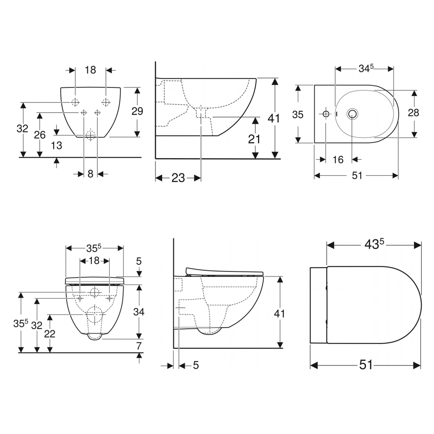 Sanitari sospesi con bidet