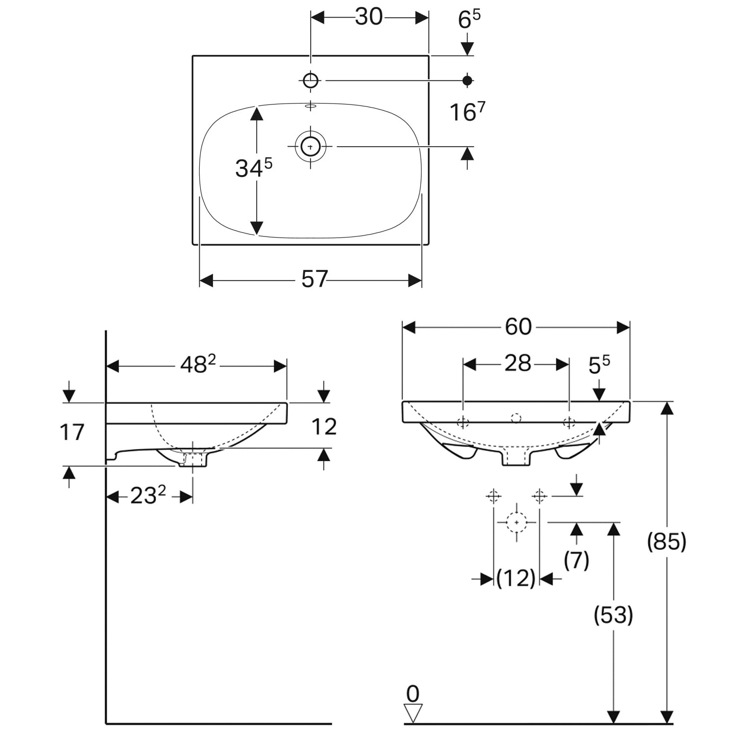 Lavabo sospeso-appoggio monoforo modello Acanto Geberit cm 60