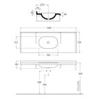 Consolle sospesa in ceramica cm 150x55 con vasca integrata Ceramica Azzurra Size