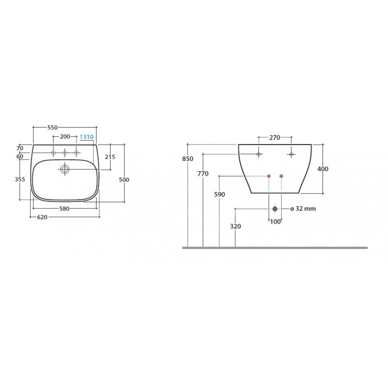 Lavabatoio sospeso Ceramica Globo modello Genesis 62x50 cm