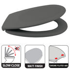 Sedile WC universale modello KLAK realizzato in  Thermo Dur Grigio Opaco Menta e Cerniere in acciaio inox