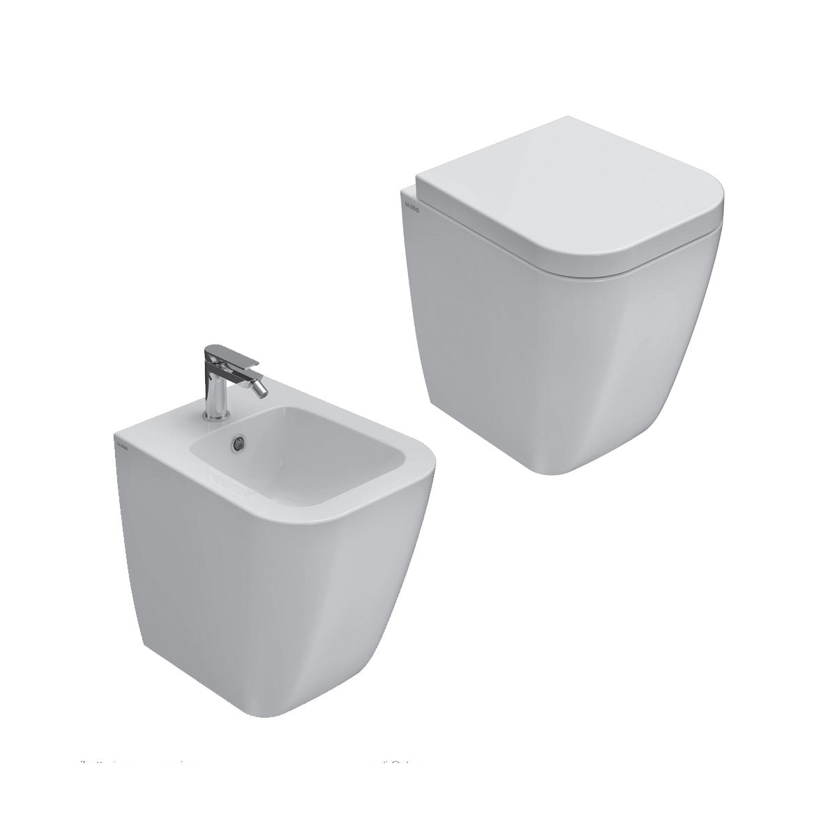 Sanitari Filo parete per bagni piccoli Ceramica Globo Stone 45 wc  + bidet  + sedile  Soft Close