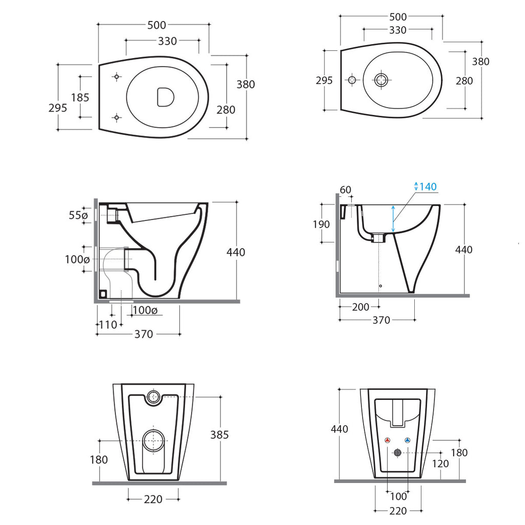 Sanitari Filo parete Ceramica Globo Bowl + 50 WC + BIDET + SEDILE SOFT CLOSE