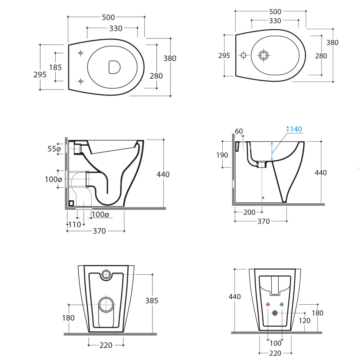 Sanitari Filo parete Ceramica Globo Bowl + 50 WC + BIDET + SEDILE SOFT CLOSE