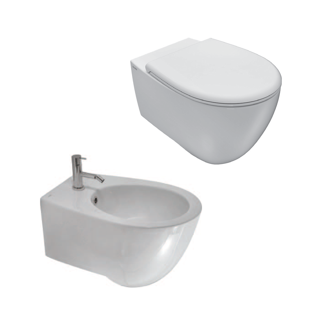 Sanitari Sospesi Ceramica Globo Bowl+ 55 WC + BIDET + SEDILE SOFT CLOSE