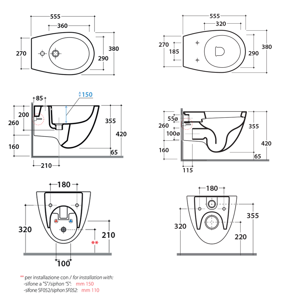 Sanitari Sospesi Ceramica Globo Bowl+ 55 WC + BIDET + SEDILE SOFT CLOSE