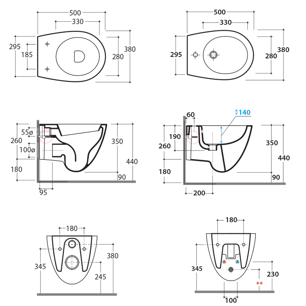 Sanitari Sospesi Ceramica Globo Bowl+ 50 WC + BIDET + SEDILE SOFT CLOSE