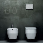 Sanitari Sospesi wc con sedile tradizionale e bidet Ceramica Azzurra Glaze
