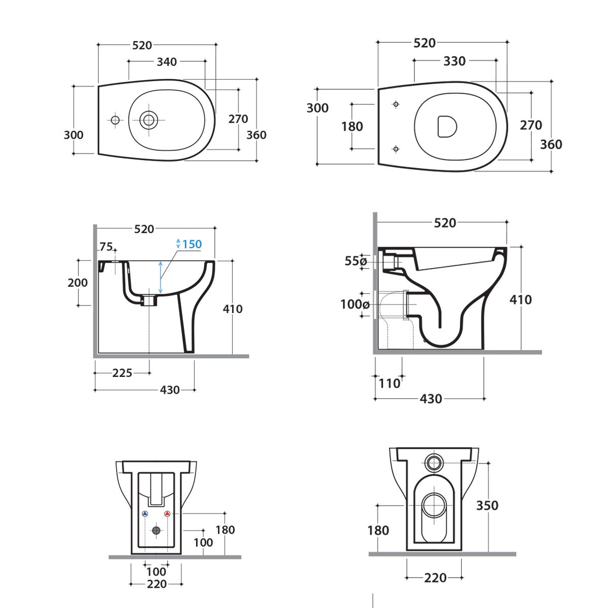 Sanitari Filoparete Ceramica Globo Grace WC + BIDET + SEDILE