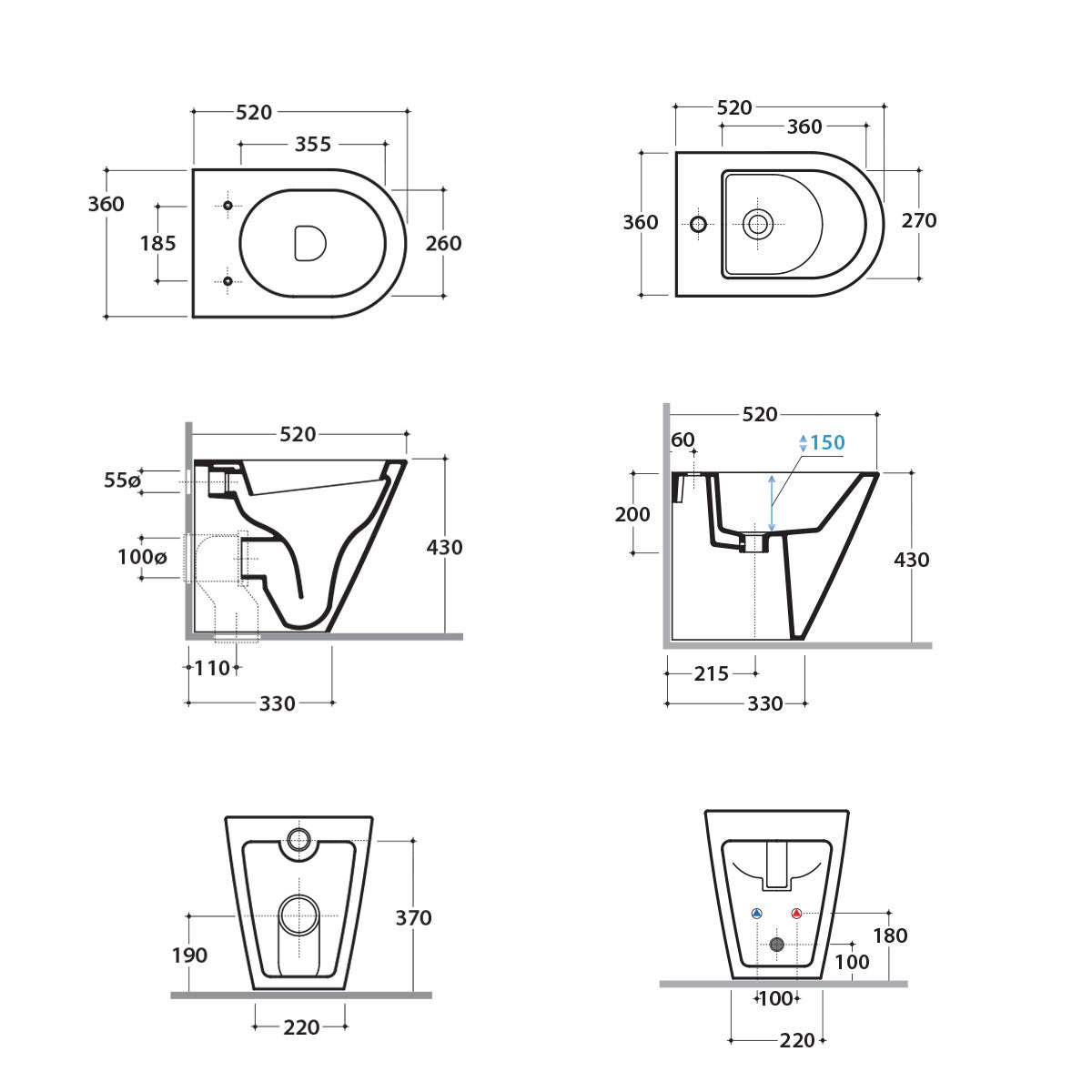 Sanitari Filo parete Ceramica Globo Forty3  52 WC BIDET SEDILE SOFT CLOSE