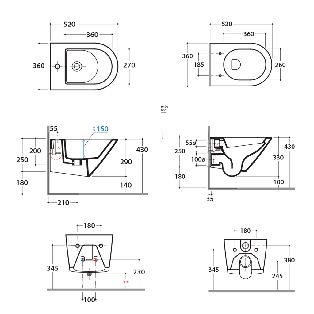 Sanitari Sospesi Ceramica Globo Forty3 52 WC + BIDET + SEDILE SOFT CLOSE