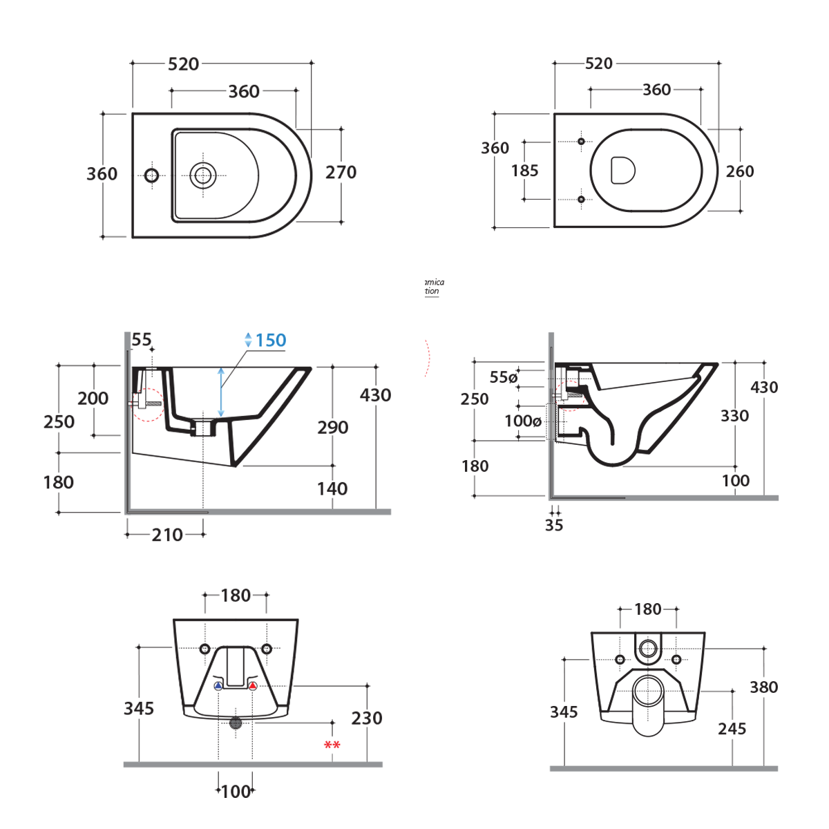 Sanitari Sospesi Ceramica Globo Forty3 52 WC + BIDET + SEDILE SOFT CLOSE