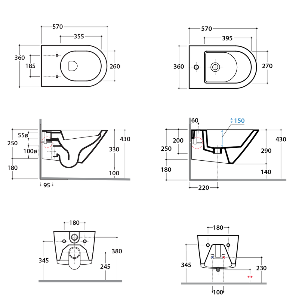 Sanitari Sospesi Ceramica Globo Forty3 57 WC + BIDET + SEDILE SOFT CLOSE