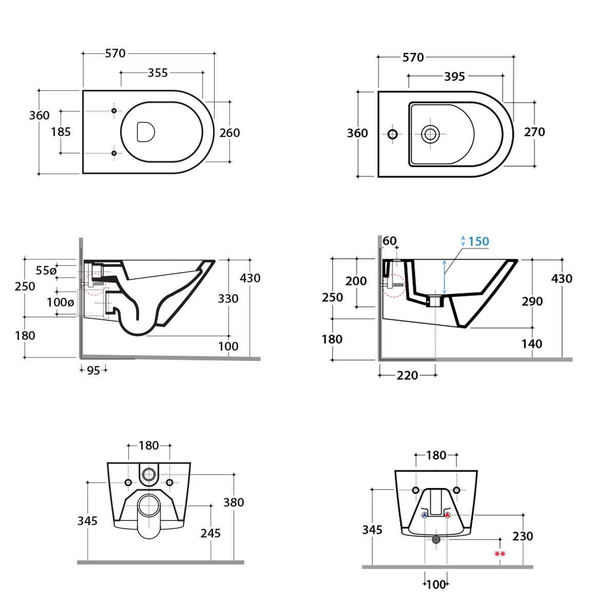Sanitari Sospesi Ceramica Globo Forty3 57 WC + BIDET + SEDILE SOFT CLOSE