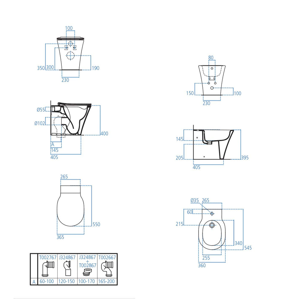 Sanitari Filo Muro Ideal Standard Connect Air con scarico traslato e AquaBlade