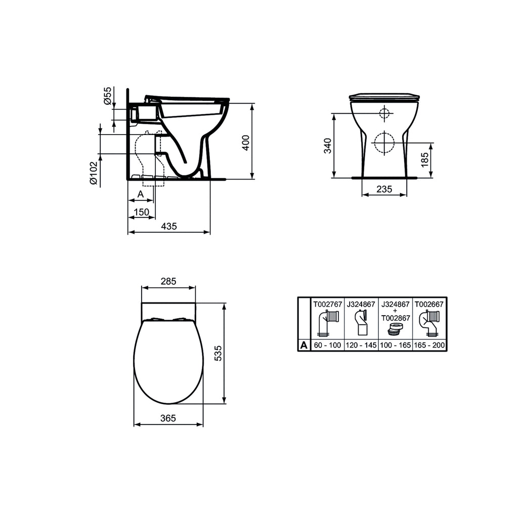 Sanitari Filo Parete con Scarico Traslato completo di sedile Eurovit Ideal standard
