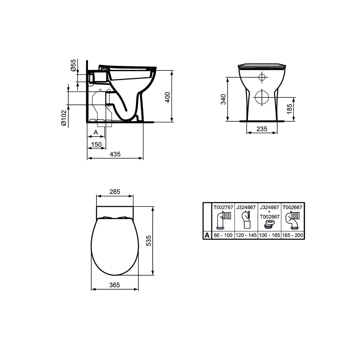 Sanitari Filo Parete con Scarico Traslato completo di sedile Eurovit Ideal standard